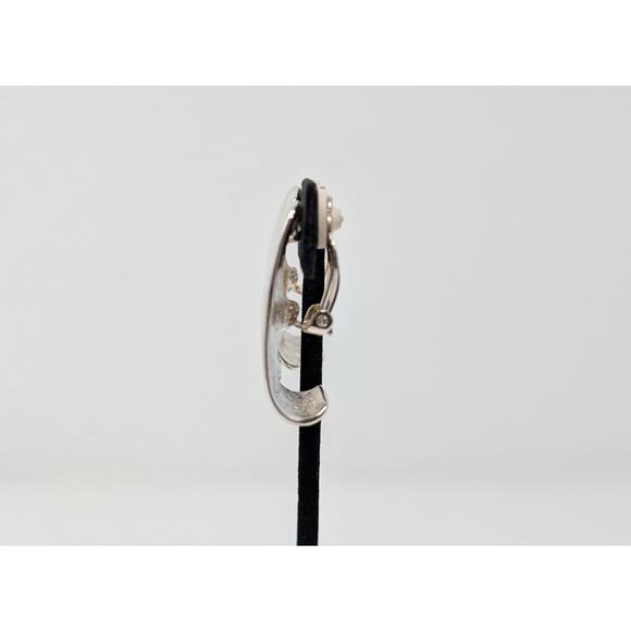 Anne Klein Earrings Silver Tone Wide Tapered Curve Hoop Clip On Statement - Picture 3 of 5